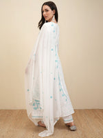 Thumbnail for Vishudh White Embroidered Pure Cotton Anarkali Panelled Kurta With Trousers & Dupatta - Distacart