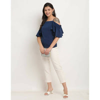 Thumbnail for Aastha Fashion Women's Navy Blue Polyester Solid Casual Top - Distacart