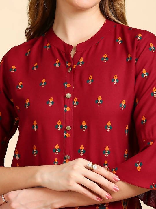 Anubhutee Maroon & Golden Printed Straight Kurti - Distacart