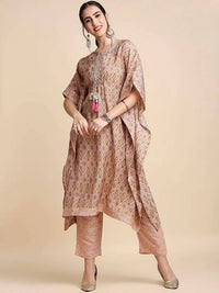 Thumbnail for Anubhutee Pink & Brown Printed Kaftan Kurta With Trousers - Distacart