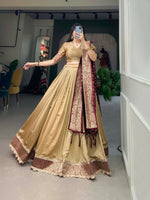 Thumbnail for Vastranavya Traditional Jacquard Vichitra Silk Lehenga Choli - Chiku - Distacart