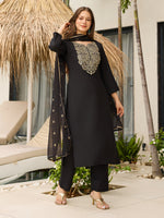 Thumbnail for The52 Women Embroidery Work with Viscose Fabric Straight Kurta, Pant and Dupatta Set