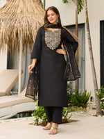 Thumbnail for The52 Women Embroidery Work with Viscose Fabric Straight Kurta, Pant and Dupatta Set