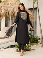 Thumbnail for The52 Women Embroidery Work with Viscose Fabric Straight Kurta, Pant and Dupatta Set