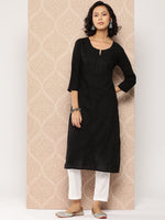 Thumbnail for Yufta Black Embroidered Chikankari Cotton Kurta - Distacart
