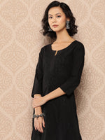 Thumbnail for Yufta Black Embroidered Chikankari Cotton Kurta - Distacart