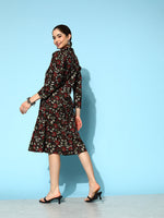 Thumbnail for Yufta Black Floral Ethnic Dress - Distacart