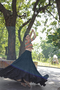Thumbnail for Lorenvalley Black Premium Rayon Lehenga with Georgette Embroidered Traditional Thread work Choli