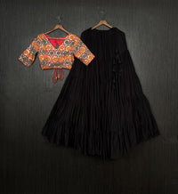 Thumbnail for Lorenvalley Black Premium Rayon Lehenga with Georgette Embroidered Traditional Thread work Choli