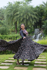Thumbnail for Lorenvalley Black Cotton Printed With Kutchi Gamthi Work and Kodi Lace Gown - Distacart