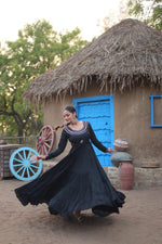 Thumbnail for Lorenvalley Black Rayon Fabric With Real Mirror Work Gown - Distacart