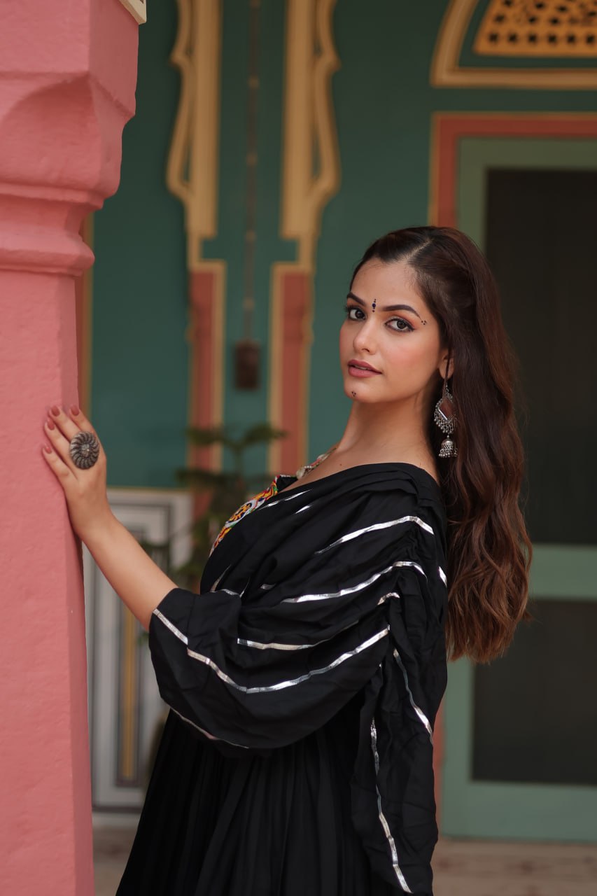 Lorenvalley Black Rayon Fabric with Designer Lace Gown - Distacart