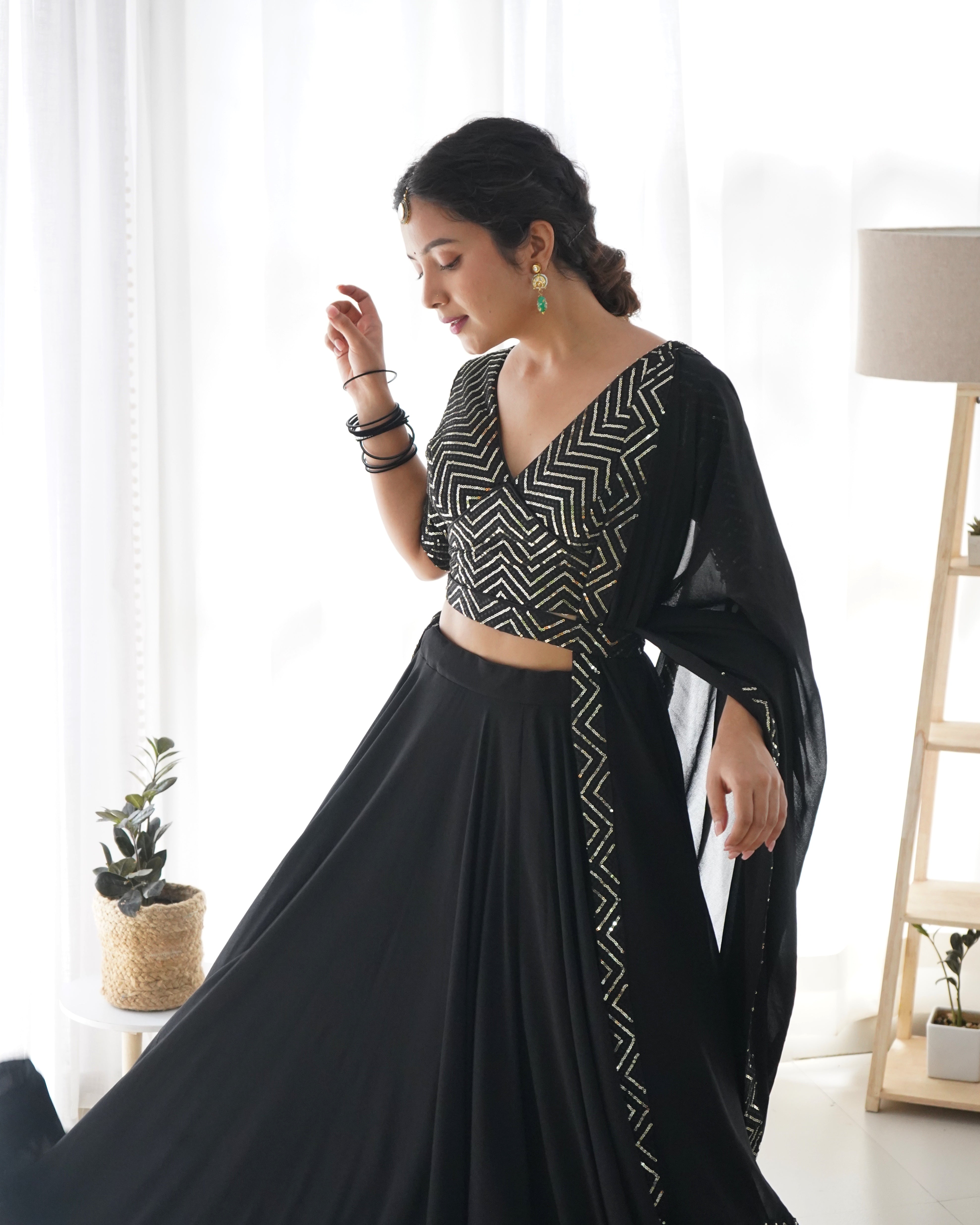 Lorenvalley Black Faux Georgette Plain Micro Cotton Full Inner with Canvas Patta Double Lining Lehenga Choli - Distacart