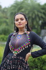 Thumbnail for Lorenvalley Black Cotton Printed With Kutchi Gamthi Work and Kodi Lace Gown - Distacart