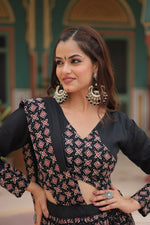 Thumbnail for Lorenvalley Black Printed Rayon Navratri Collection Lehenga Choli with Dupatta - Distacart