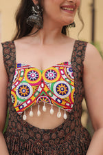 Thumbnail for Lorenvalley Black Printed Cotton With Kutchi Gamthi Work and Kodi Lace Gown - Distacart