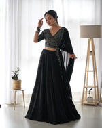 Thumbnail for Lorenvalley Black Faux Georgette Plain Micro Cotton Full Inner with Canvas Patta Double Lining Lehenga Choli - Distacart