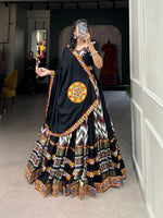 Thumbnail for Lorenvalley Black Rayon With Printed Silk Original Mirror Gamthi Work Lehenga Choli With Dupatta - Distacart