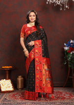 Thumbnail for Lorenvalley Fashion Black Soft Paithani Silk Woven Design Rich Zari Meenakari Weaving Saree - Distacart