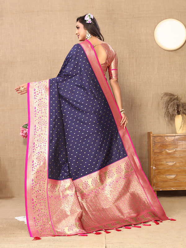 Lorenvalley Fashion Blue Soft Silk weaving Design Rich Zari Weaving Saree - Distacart