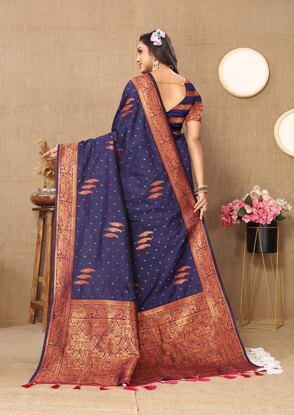 Lorenvalley Fashion Blue Soft Silk Copper Zari weaving Design Saree - Distacart
