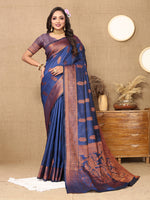 Thumbnail for Lorenvalley Fashion Blue Soft Katan Silk Woven Design Copper Zari Weaving Saree - Distacart