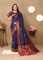 Thumbnail for Lorenvalley Fashion Blue Soft Silk Copper Zari weaving Design Saree - Distacart