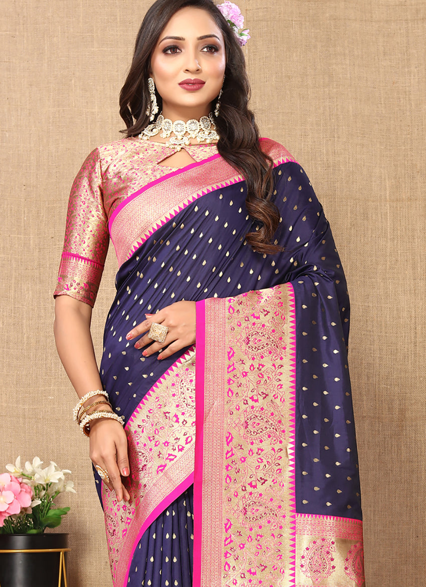 Lorenvalley Fashion Blue Soft Silk weaving Design Rich Zari Weaving Saree - Distacart