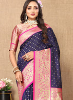 Thumbnail for Lorenvalley Fashion Blue Soft Silk weaving Design Rich Zari Weaving Saree - Distacart