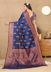 Thumbnail for Lorenvalley Fashion Blue Soft Katan Silk Woven Design Copper Zari Weaving Saree