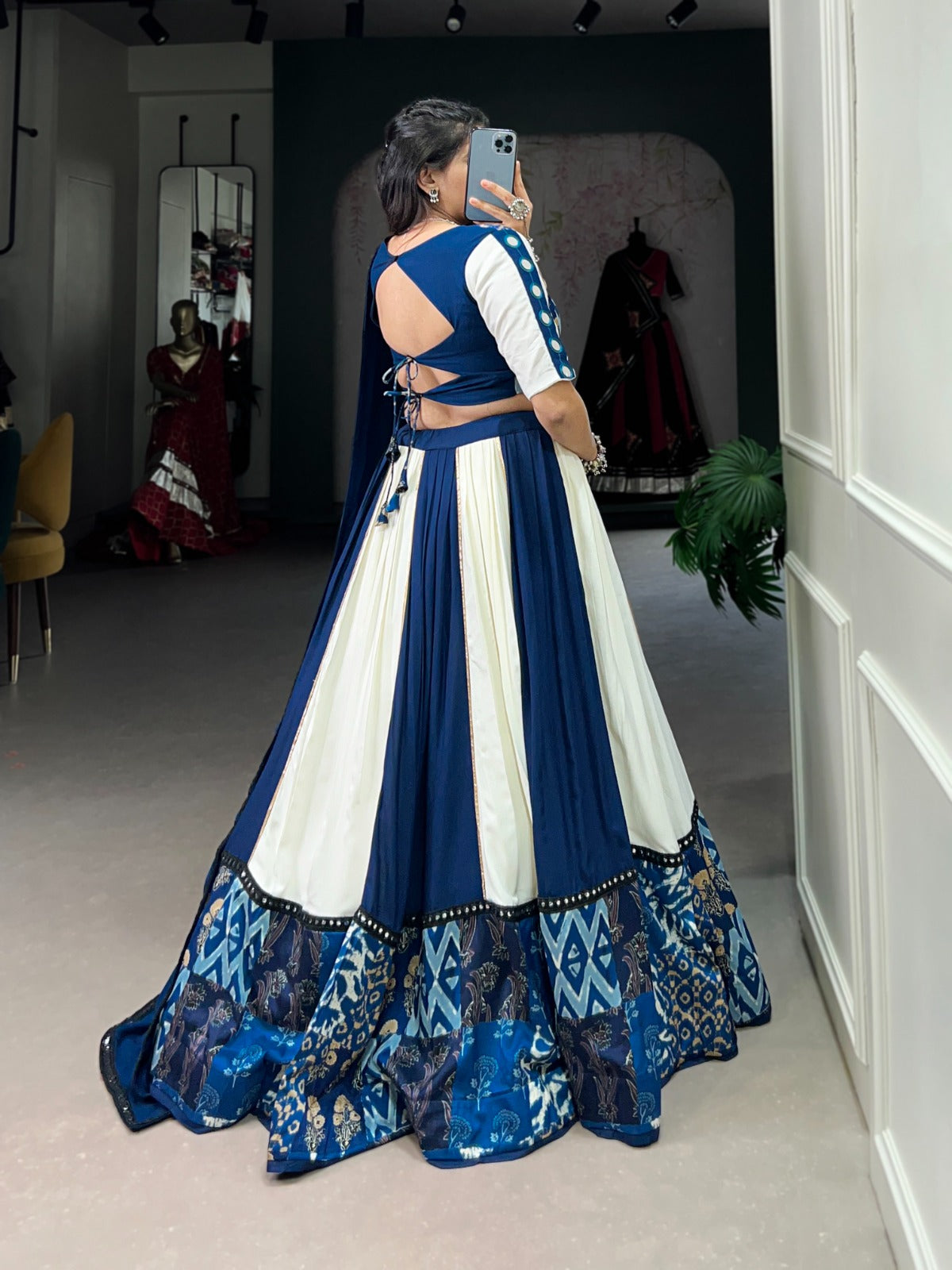 Lorenvalley Blue Pure Rayon with Plain And Printed With Paper Mirror Work Lace And Gota Patti Touch Up Lehenga Choli - Distacart