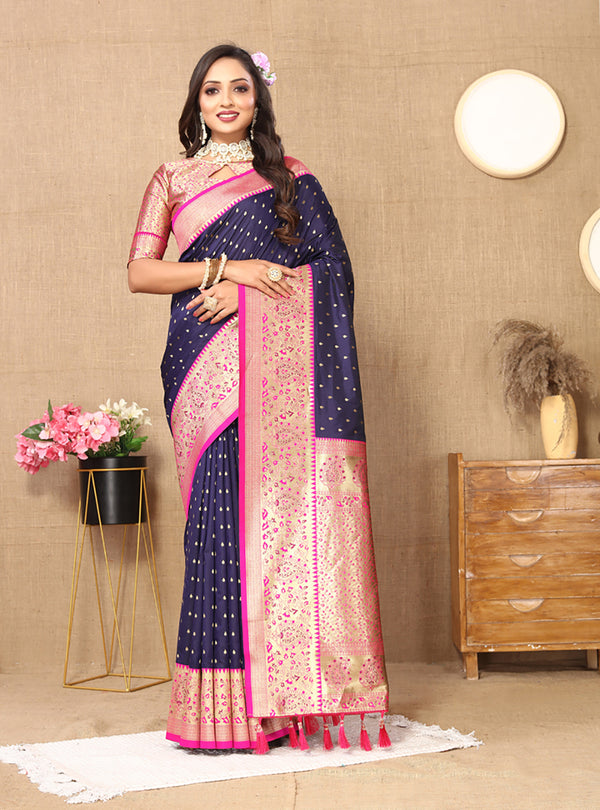 Lorenvalley Fashion Blue Soft Silk weaving Design Rich Zari Weaving Saree - Distacart