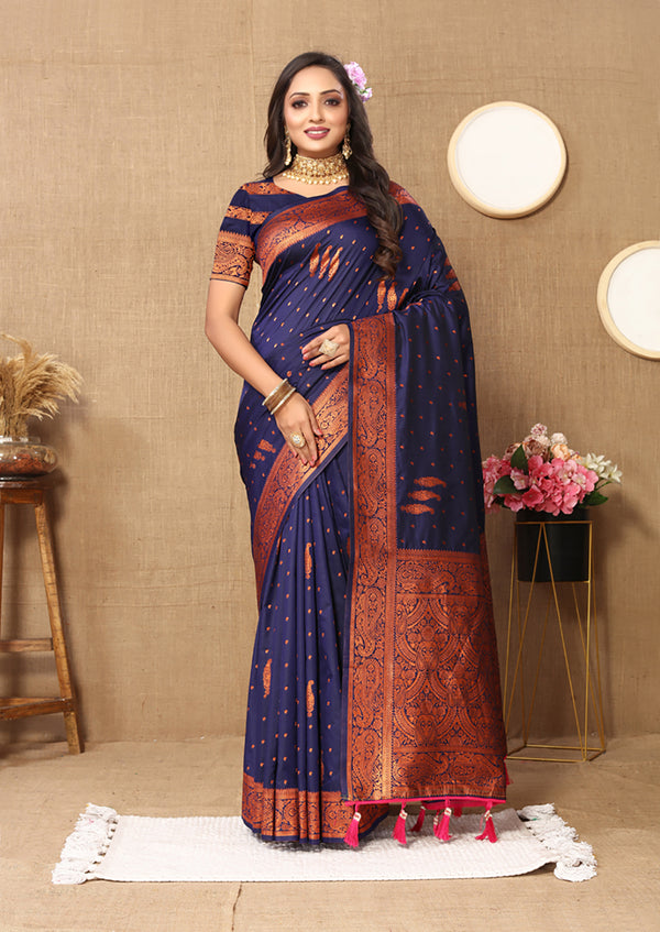 Lorenvalley Fashion Blue Soft Silk Copper Zari weaving Design Saree - Distacart