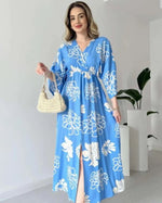 Thumbnail for Pimu Front Slit Midi Dresses V-neck Designs For Women Party Wear - Blue