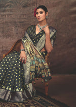 Thumbnail for Joban Fashion Black Art Silk With Fine Viscose Border Ajrak Full Body Print With Soft Finish Saree