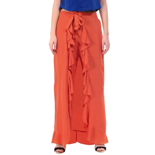 Asmaani Orange Color Plain Ruffle Palazzo