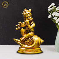 Thumbnail for Brass Shank Krishna - Divine Flute Player for Spiritual Seekers - Distacart