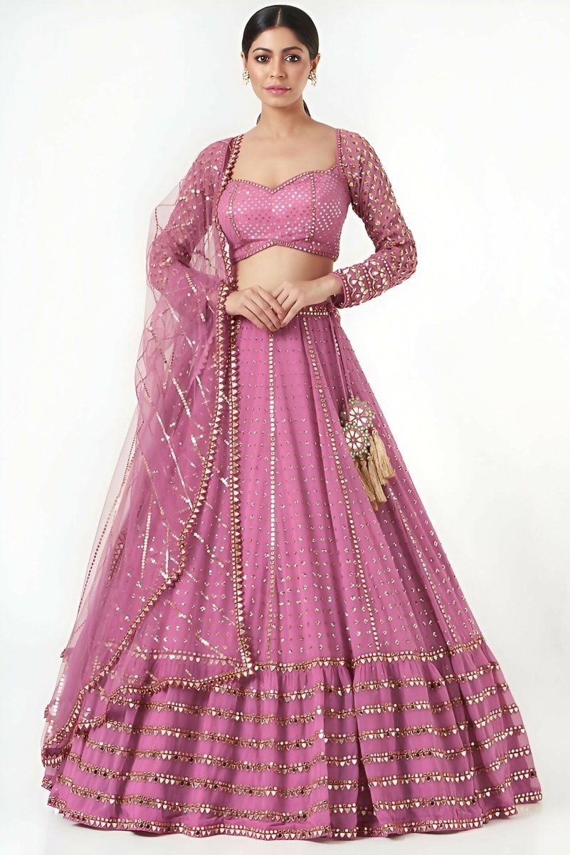 Aastha Fashion Women's Pink faux Georgette sequence With Thread And Jari Embroidery Work Lehenga Choli