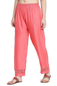Thumbnail for Asmaani Peach Color Plain Lace Palazzo