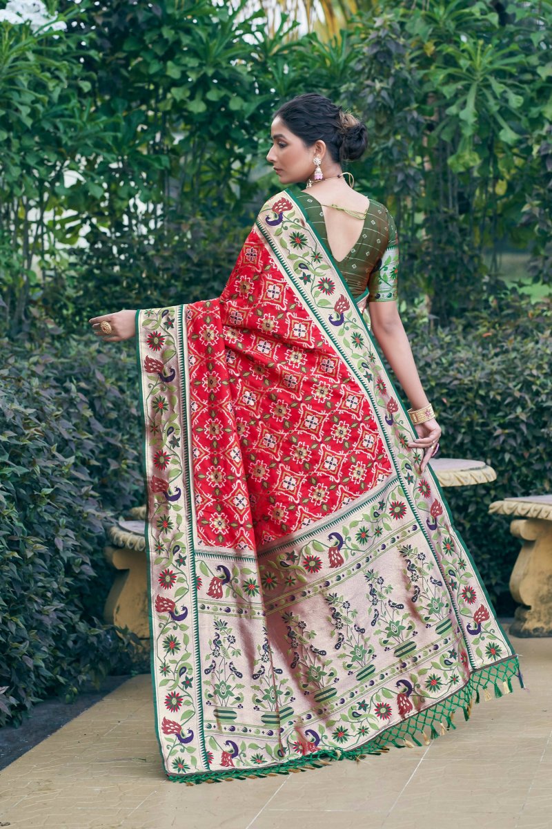 Aastha Fashion Red Woven Patola Silk Saree with Blouse - Distacart