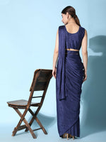 Thumbnail for Blue Imported Crush Lycra Texture Pattern Ready to Wear Saree with stitched Blouse - Nirvana - Distacart