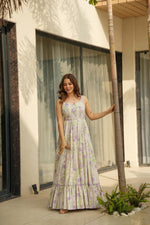 Thumbnail for Lorenvalley Cream Rayon Floral Print Fit & Flare Gown