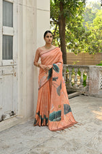Thumbnail for Vishnu Weaves Women's Orange Cotton Silk Saree with Blouse - Distacart