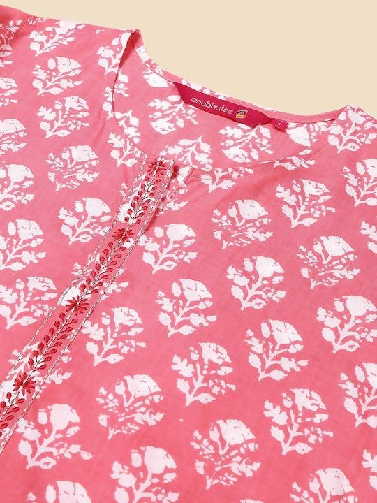 Anubhutee Pink & White Floral Printed Straight Kurti - Distacart