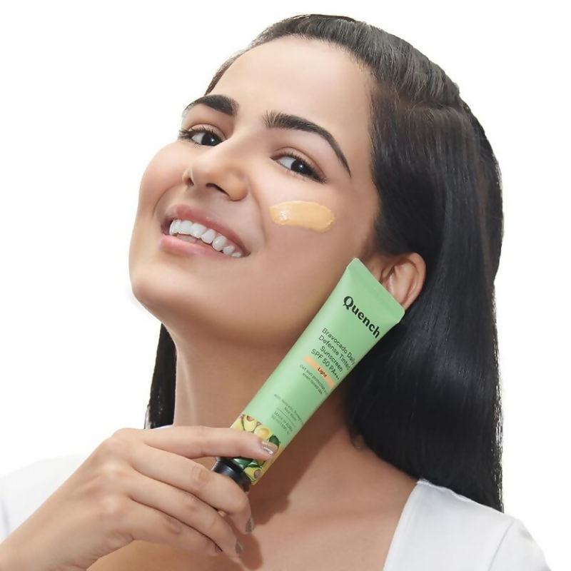 Quench Vitamin E Tinted SPF 50 Sunscreen PA+++ with both Mineral & Chemical Actives (Light) - Distacart