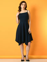 Thumbnail for Myshka Women's Navy Blue Solid Party Dress - Distacart