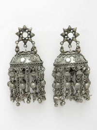 Thumbnail for NVR Women's Silver Plated Mirror Work Oxidised Contemporary Jhumka Earrings - Distacart
