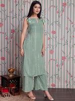 Thumbnail for Ode by House of Pataudi Striped Straight Kurta with Palazzos - Distacart