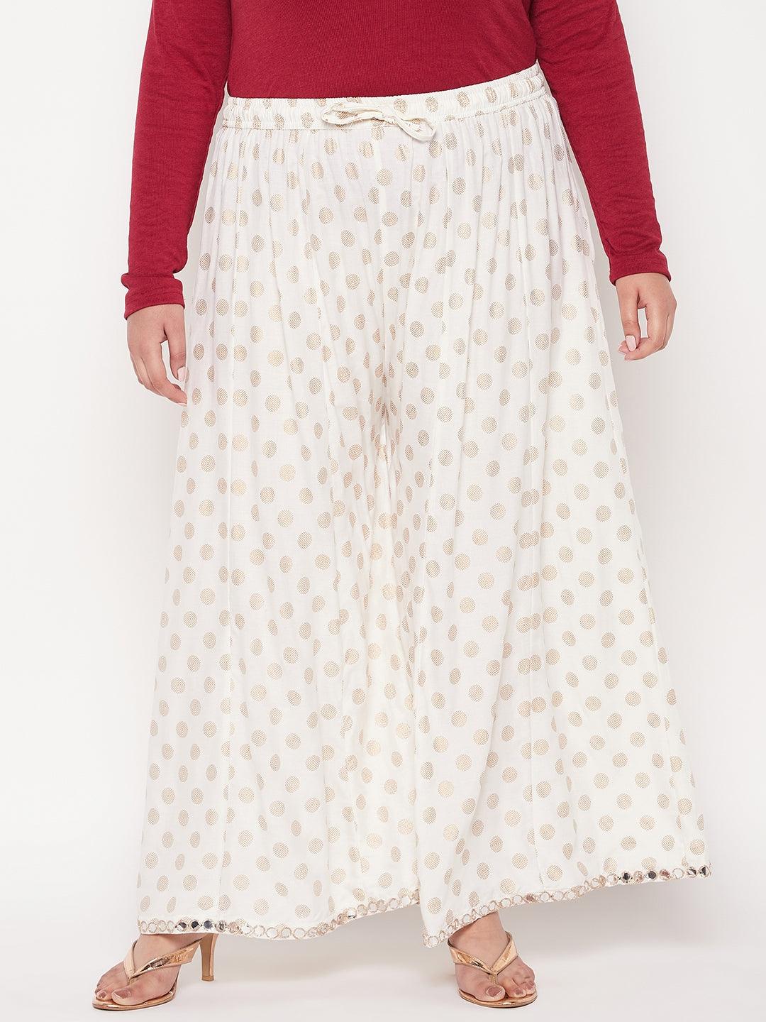 Wahe-NOOR Cream Polka Dot Rayon Sharara