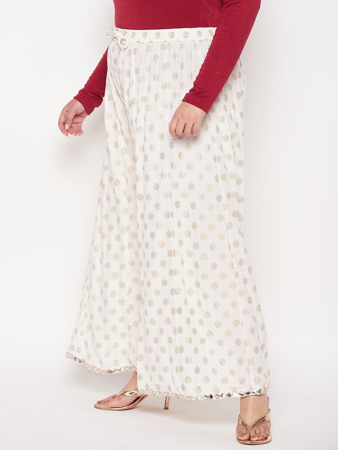Wahe-NOOR Cream Polka Dot Rayon Sharara